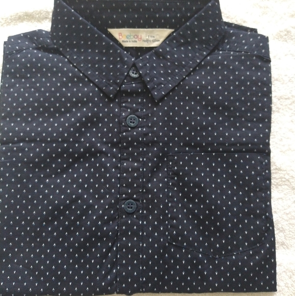 Navy Ditsy Dot Button-Up - boy Shirt - Picture 3 of 5